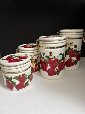 Vintage KMC Ceramic Apple Canister Set of 4 Kitchen Containers